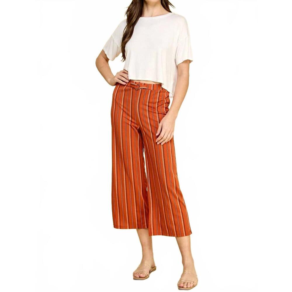 NEW BEBOP high waist cropped striped pants in burnt orange